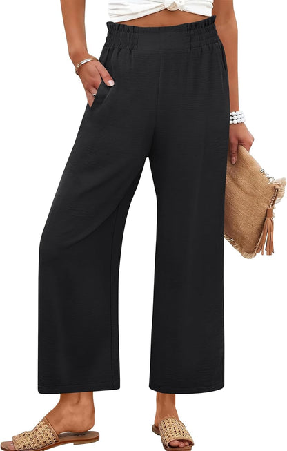 Eva Women's Pants – High-Waisted Palazzo Cropped Pants with Pockets for Summer