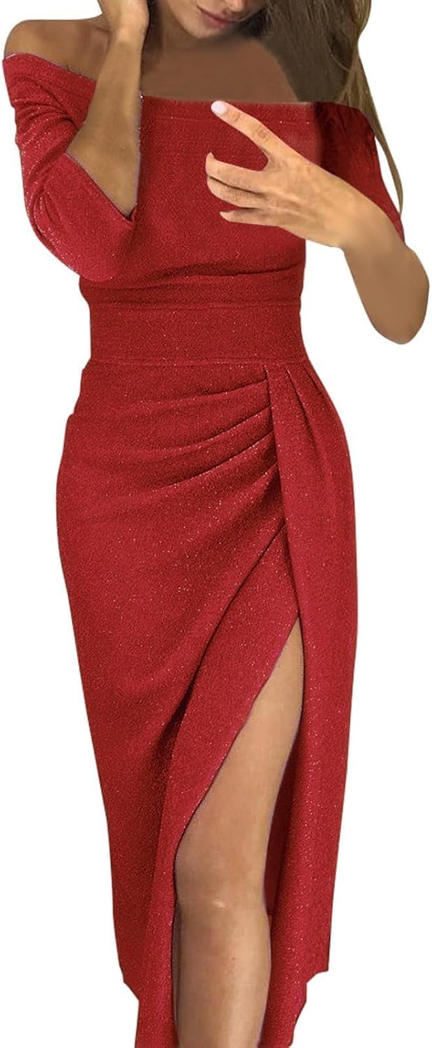 Mia Women's Dress – Mini Off-Shoulder Bodycon Dress with Slit for Evening