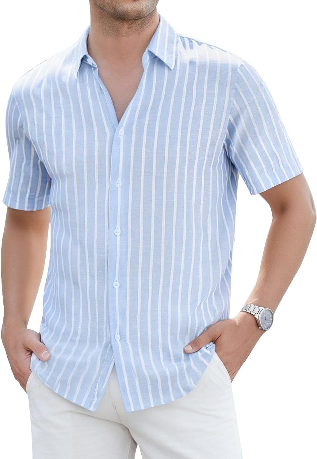 Marlo Men's Shirt – Lightweight Striped Linen Shirt, Casual Chic Summer Style