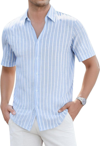 Marlo Men's Shirt – Lightweight Striped Linen Shirt, Casual Chic Summer Style