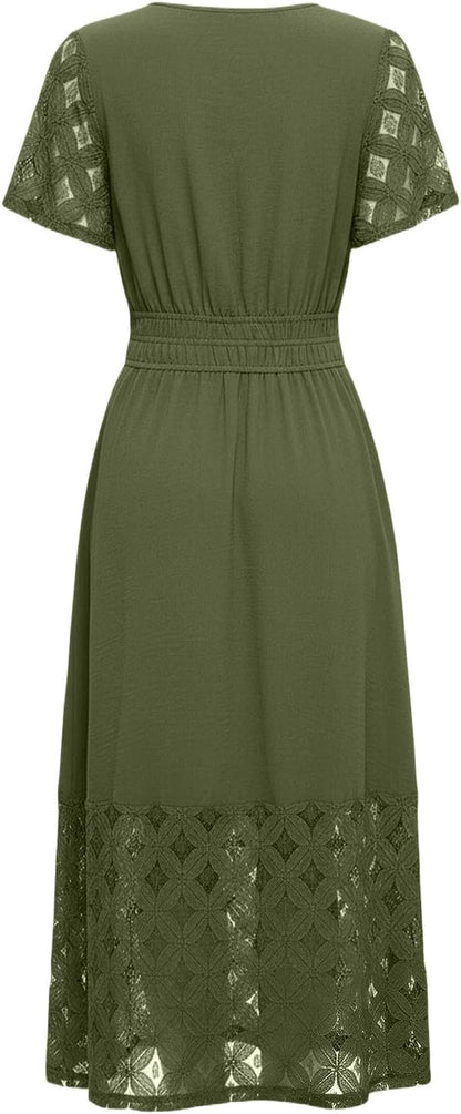 Emma Women's Dress – Bohemian Maxi Dress with V-Neck, Empire Waist, Fluid Pockets for Summer