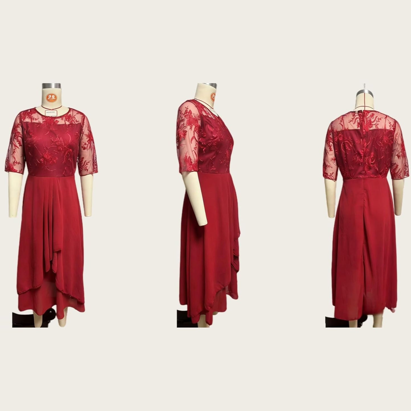 Isabelle Women's Dress – Elegant Maxi Lace V-Neck Dress with Three-Quarter Sleeves for Weddings