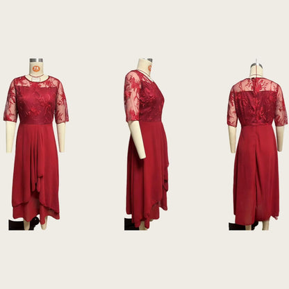 Isabelle Women's Dress – Elegant Maxi Lace V-Neck Dress with Three-Quarter Sleeves for Weddings