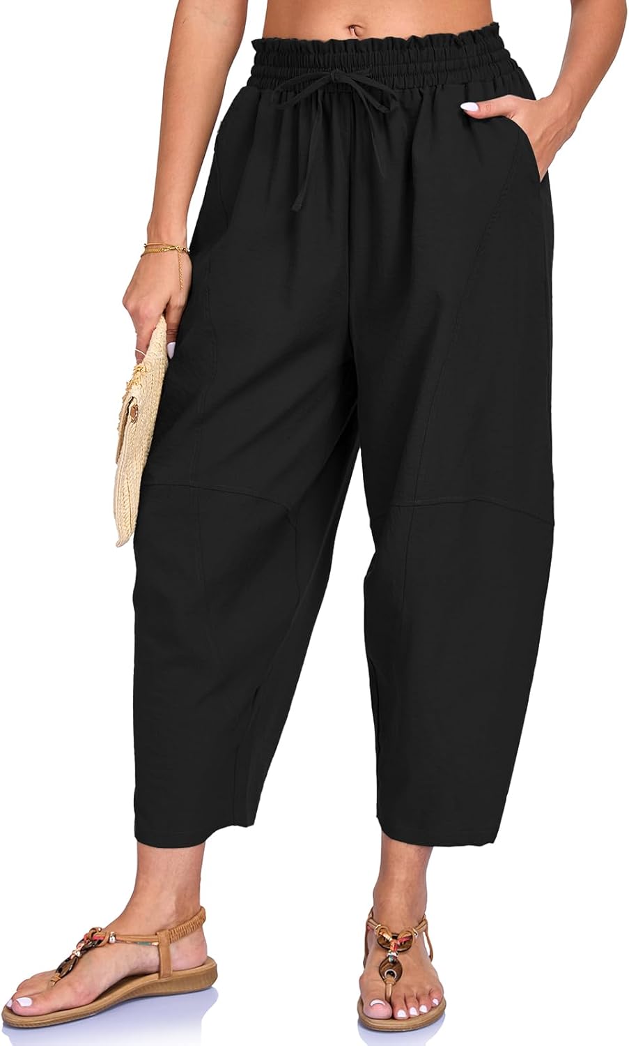 Crystal Women's Harem Pants – Wide Cut, High Elastic Waist, Light Casual