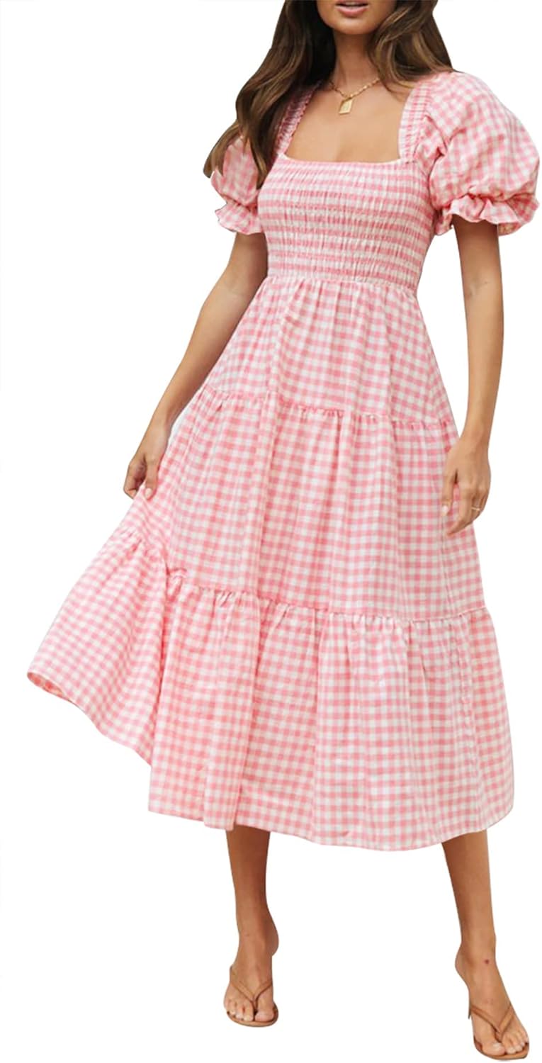 Sophie Bohemian Dress for Women – Elegant Summer Midi Dress with Square Neck and Puff Sleeves