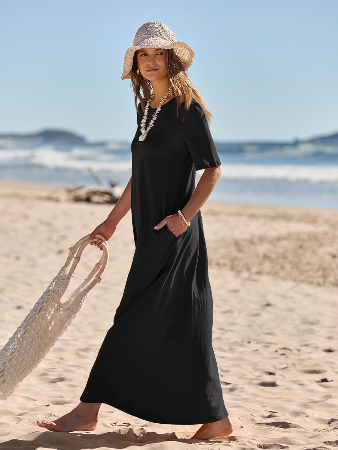 Julie Maxi Dress for Women – Casual Elegant Long Short Sleeve Dress with Pockets