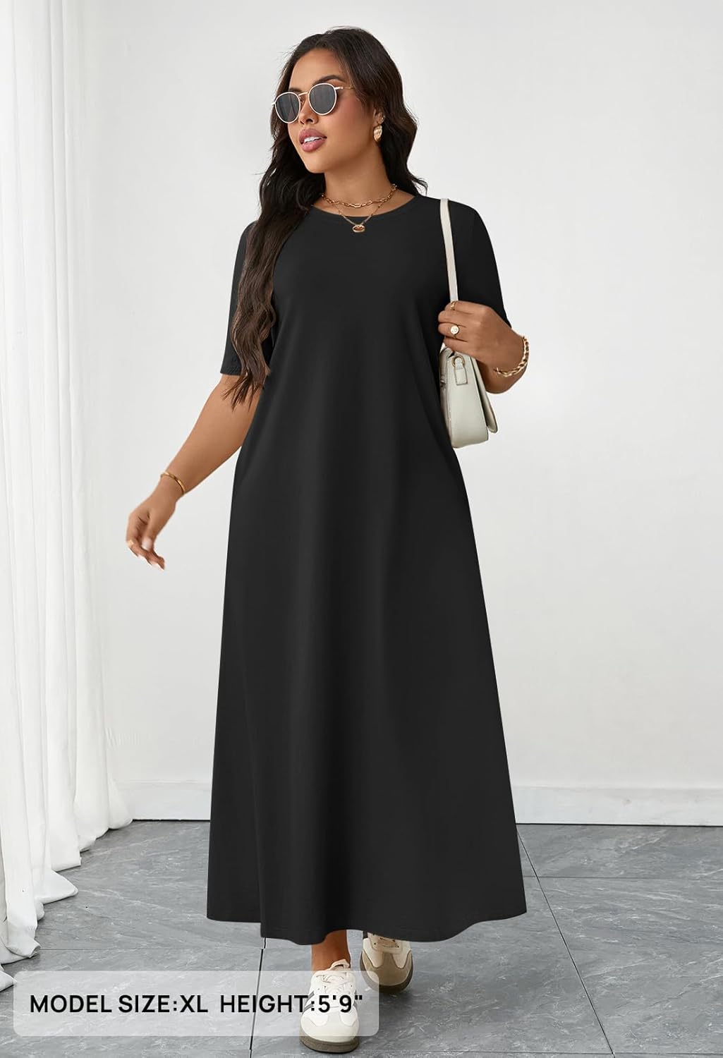 Julie Maxi Dress for Women – Casual Elegant Long Short Sleeve Dress with Pockets