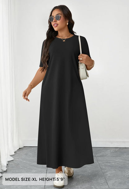 Julie Maxi Dress for Women – Casual Elegant Long Short Sleeve Dress with Pockets