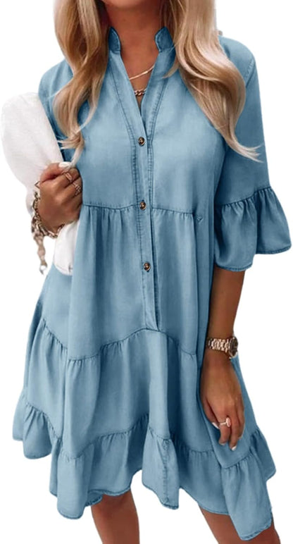 Sophie Bohemian Dress for Women – Short Fluid Dress with V-Neck and Short Sleeves