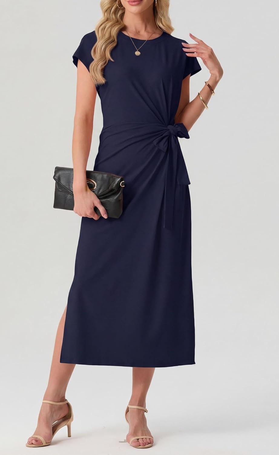 Charlotte Midi Dress for Women – Flowing Dress with Tied Waist and Flared Cut
