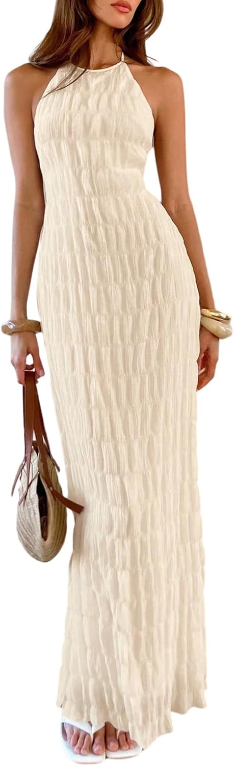 Eva Maxi Dress for Women – Elegant Halter Backless Bodycon Dress in Old Money Style