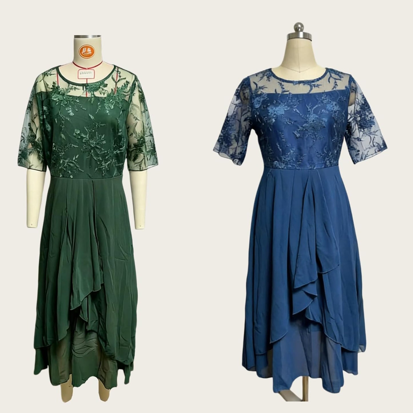 Isabelle Women's Dress – Elegant Maxi Lace V-Neck Dress with Three-Quarter Sleeves for Weddings