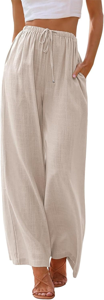 Jaime Women's Linen Palazzo Pants – Wide Fluid Cut, Elastic Waist Chic Summer