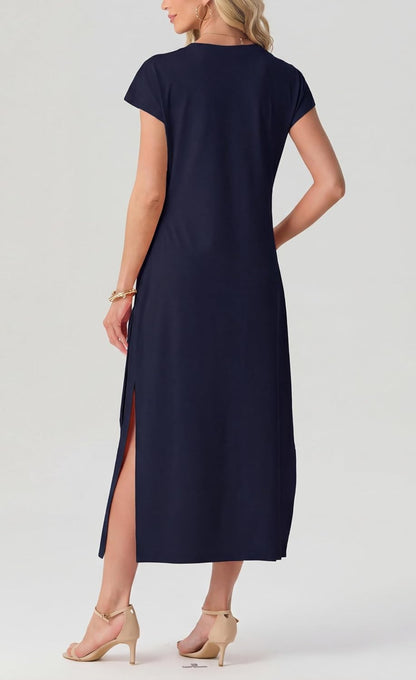 Charlotte Midi Dress for Women – Flowing Dress with Tied Waist and Flared Cut