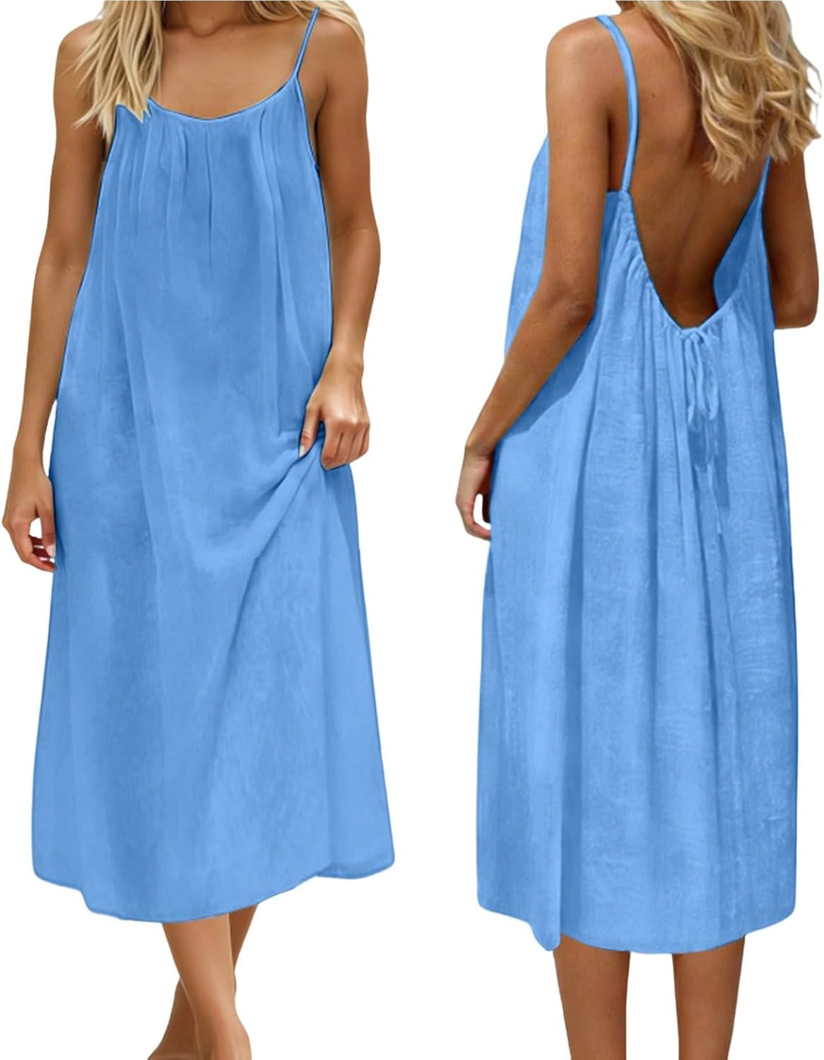Noa Women's Dress – Maxi Backless Dress with Fine Straps, Flowing Cut, Elegant Summer Beach Wear