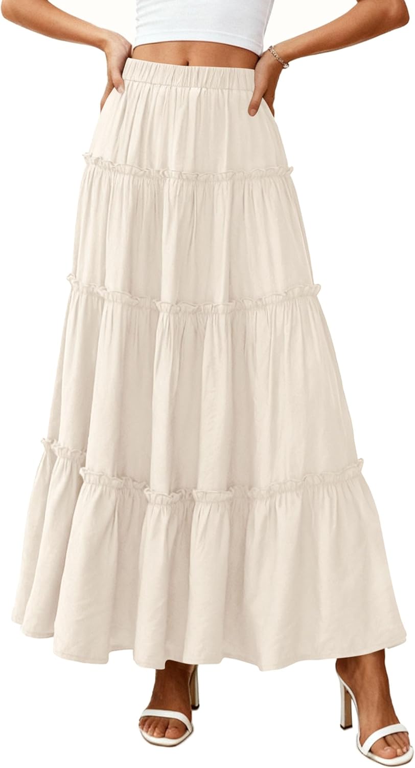 Layza Maxi Skirt for Women – High-Waisted Bohemian Skirt, Flowing & Ruffled Summer