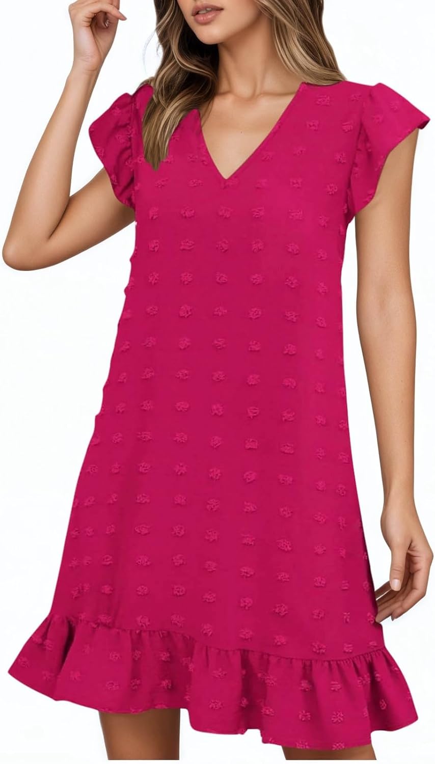 Chloé Women's Dress – Midi Dress with V-Neck, Short Ruffled Sleeves, A-Line Cut for Summer