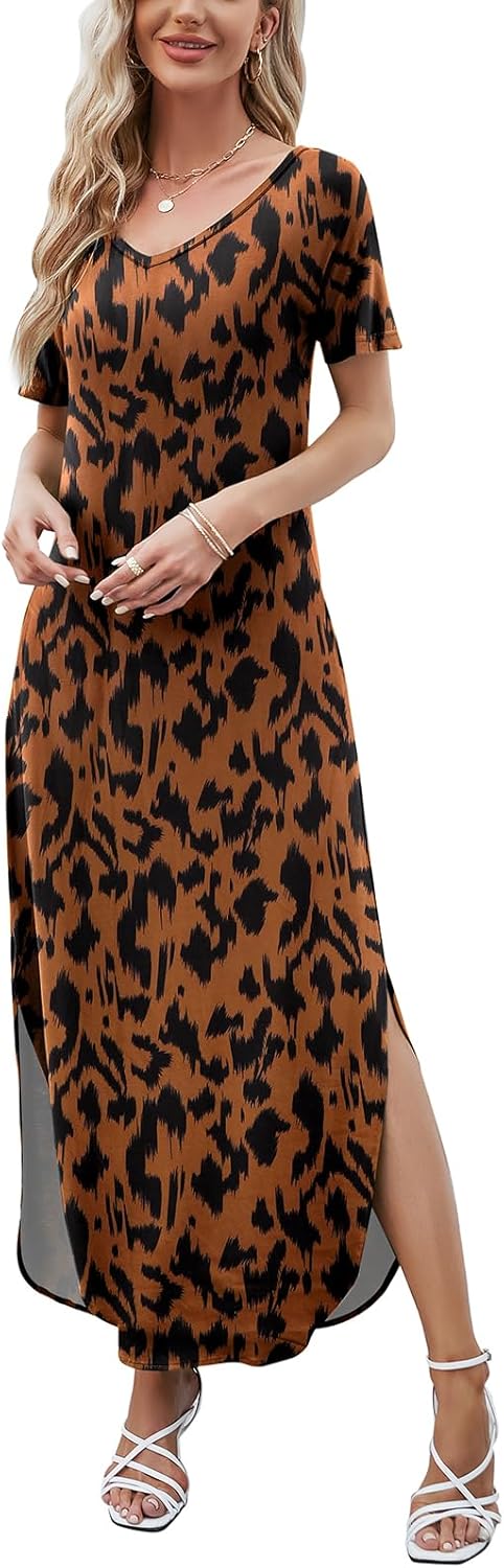 Julie Maxi Dress for Women – Casual Elegant Summer Long V-Neck Split Dress