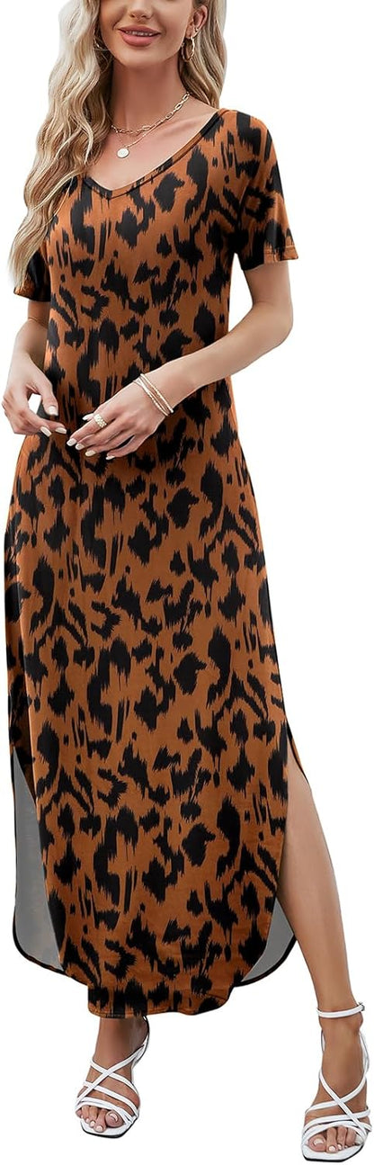 Julie Maxi Dress for Women – Casual Elegant Summer Long V-Neck Split Dress