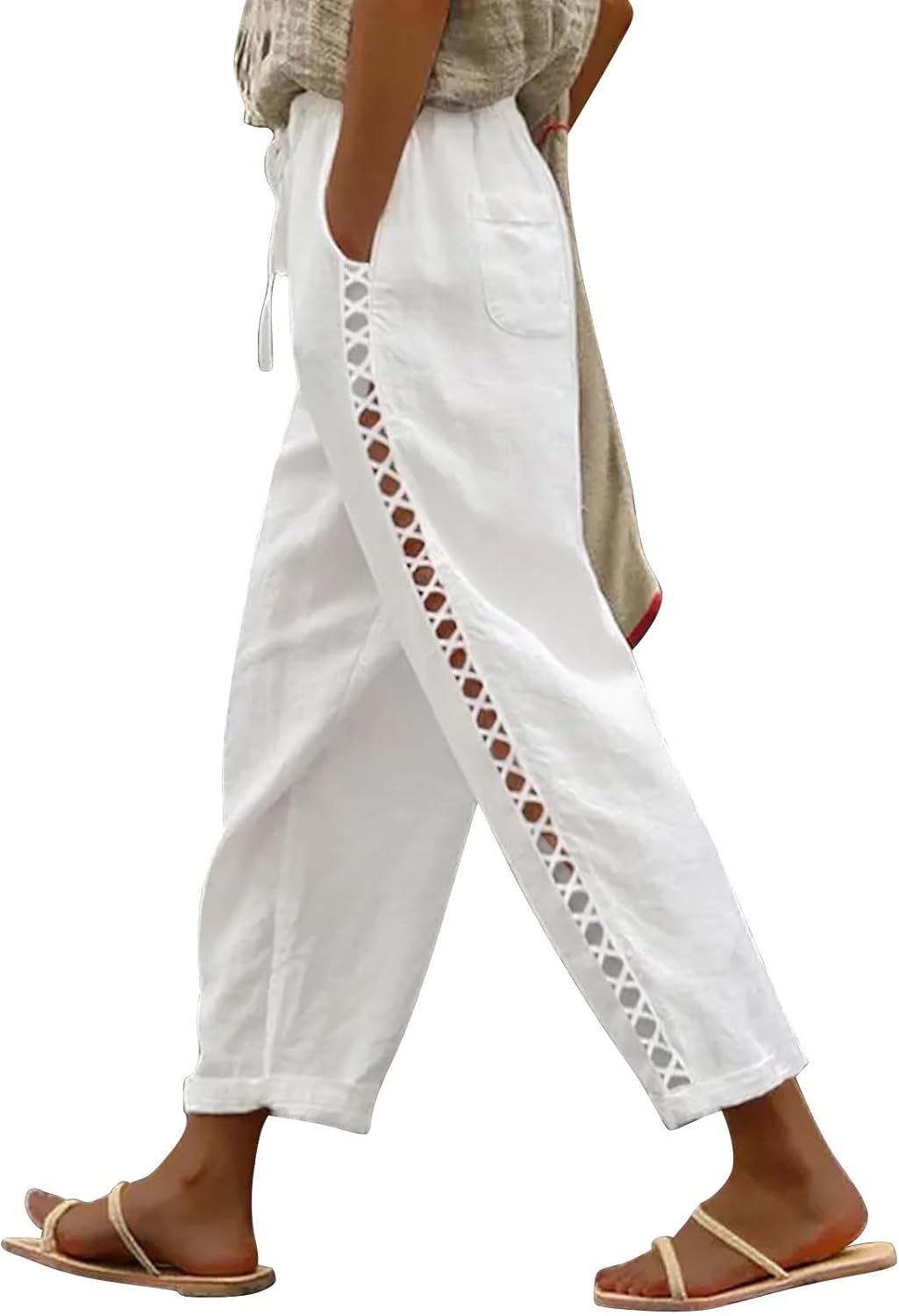 Jemaya Women's Linen Capri Pants – Elastic Waist with Drawstring, Lightweight Summer Chic