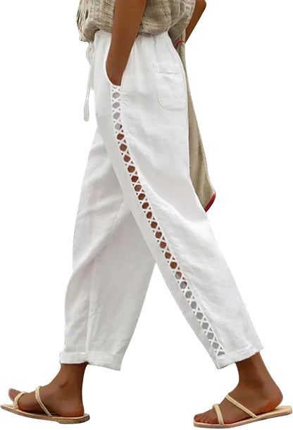 Jemaya Women's Linen Capri Pants – Elastic Waist with Drawstring, Lightweight Summer Chic