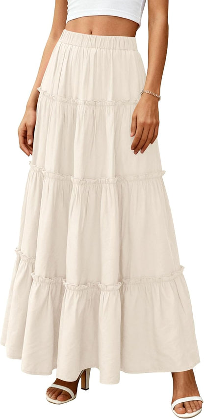 Layza Maxi Skirt for Women – High-Waisted Bohemian Skirt, Flowing & Ruffled Summer