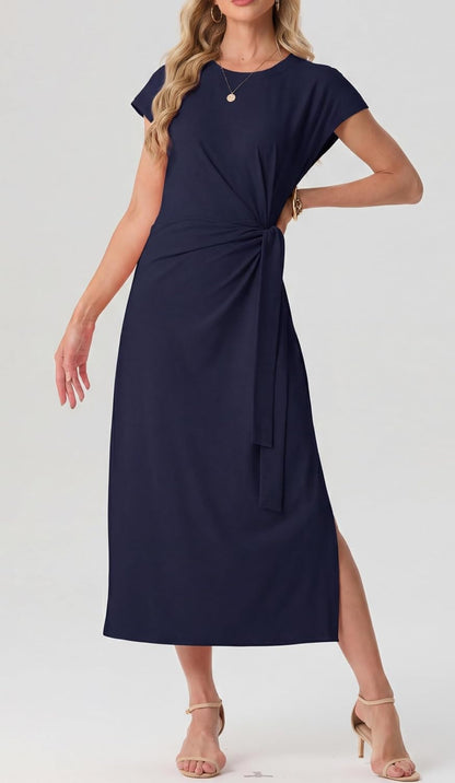 Charlotte Midi Dress for Women – Flowing Dress with Tied Waist and Flared Cut