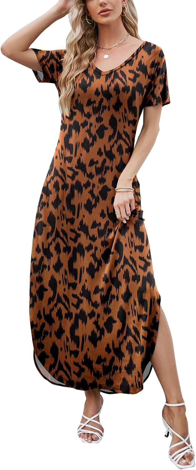 Julie Maxi Dress for Women – Casual Elegant Summer Long V-Neck Split Dress