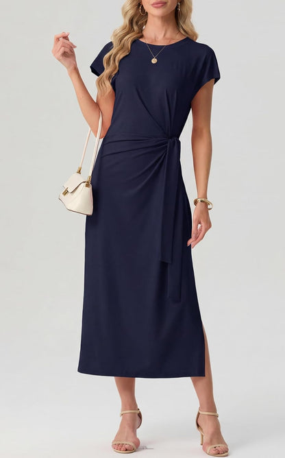 Charlotte Midi Dress for Women – Flowing Dress with Tied Waist and Flared Cut