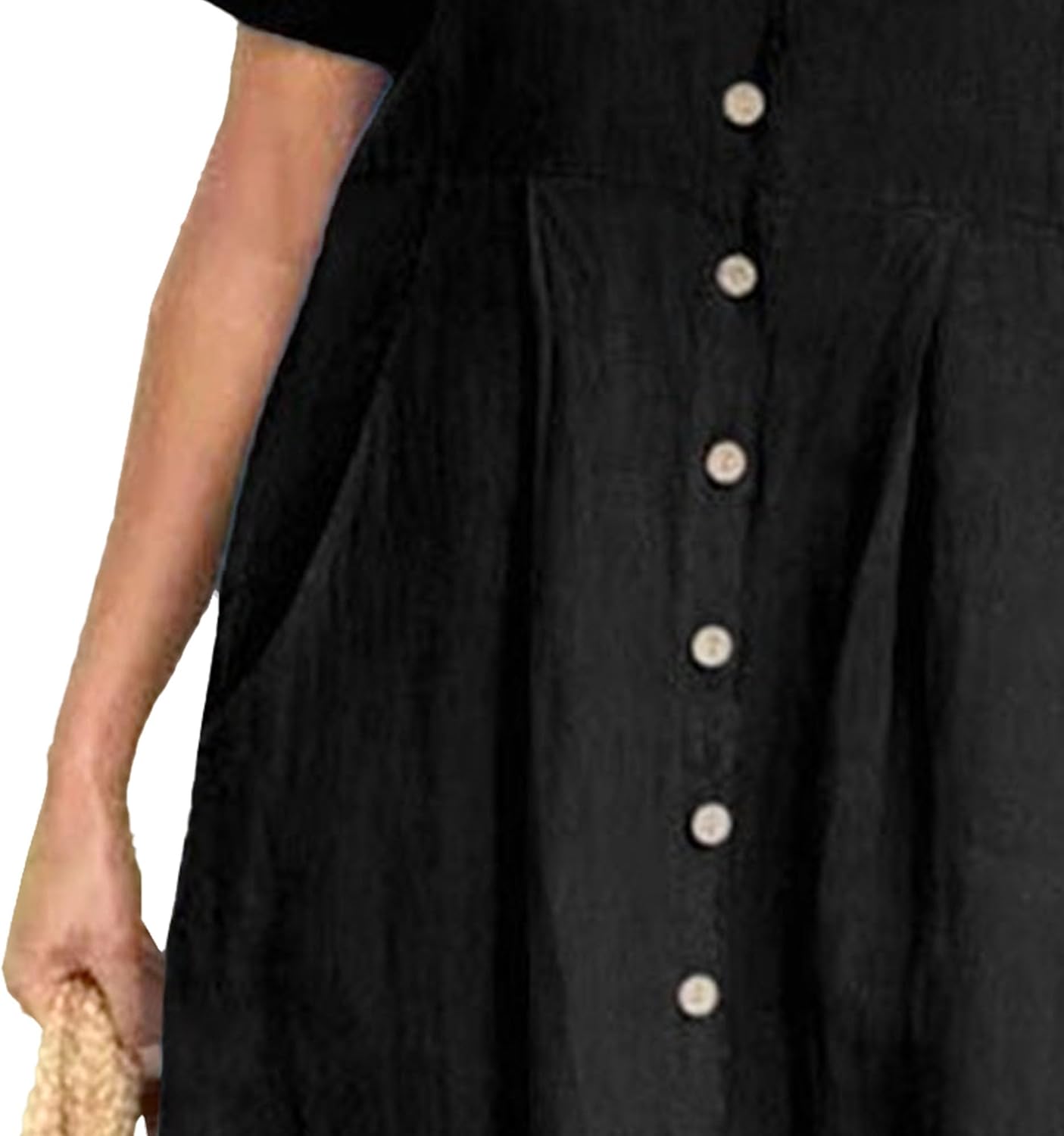 Glaiza Women's Maxi Linen Dress – V-Neck, Buttoned, Short Sleeves Plus Size Summer