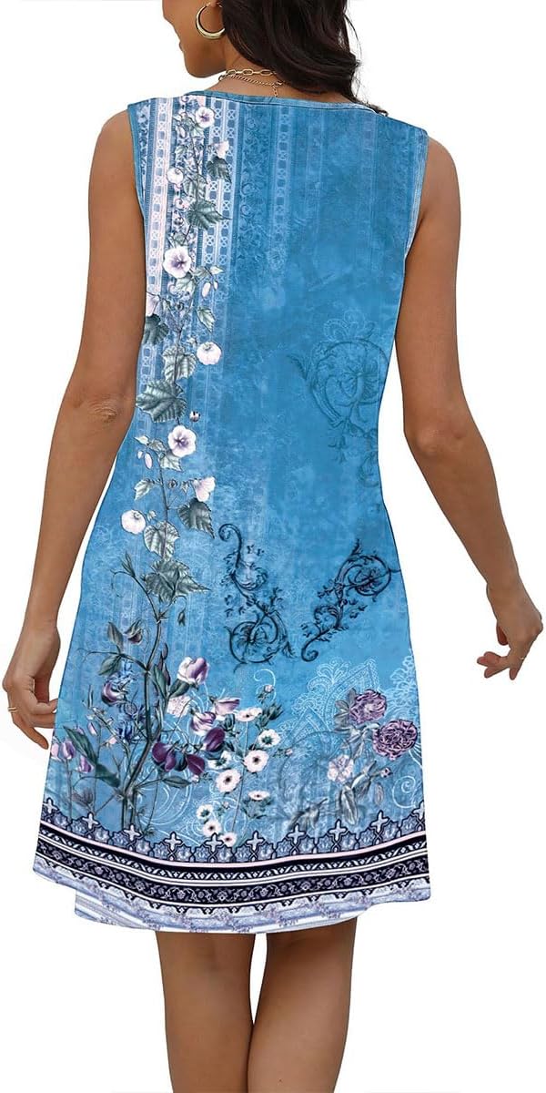 Lucie Women's Dress – Bohemian Floral V-Neck Sleeveless A-Line Midi Summer Dress