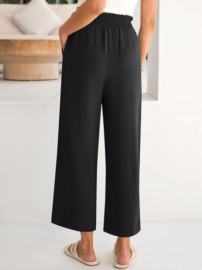 Eva Women's Pants – High-Waisted Palazzo Cropped Pants with Pockets for Summer