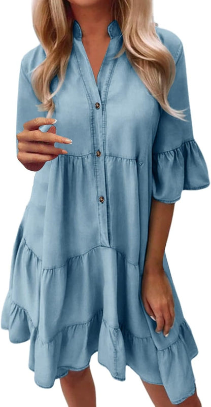 Sophie Bohemian Dress for Women – Short Fluid Dress with V-Neck and Short Sleeves