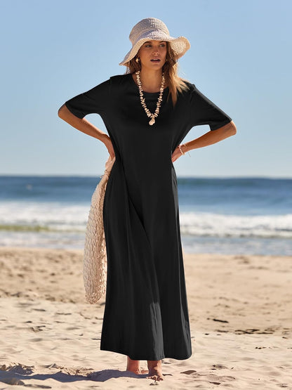 Julie Maxi Dress for Women – Casual Elegant Long Short Sleeve Dress with Pockets