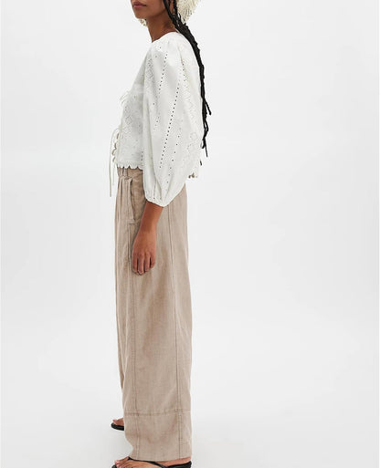 Milan Women's Pants – Wide Leg Linen Palazzo Pants with Elastic Waist & Pockets