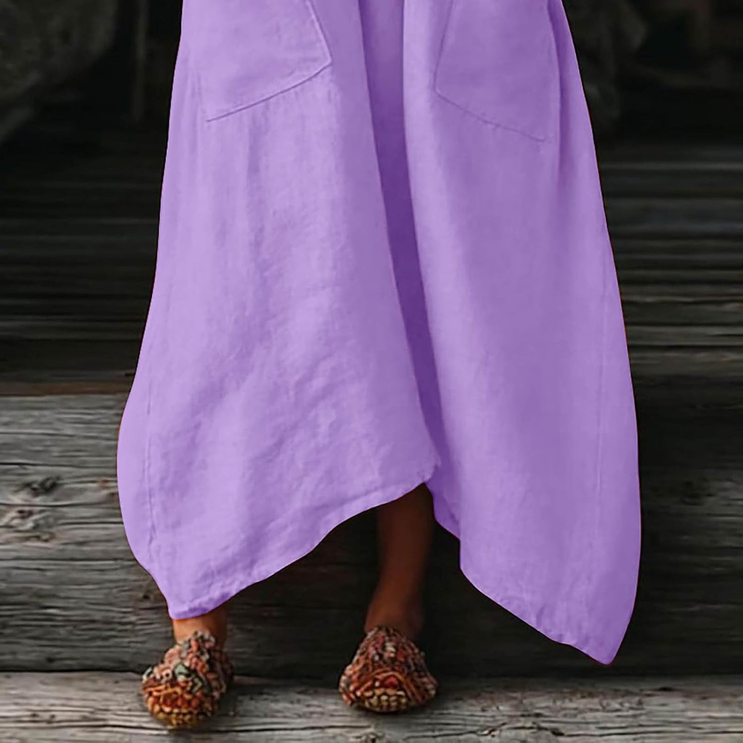 Mila Women's Dress – Maxi Linen Dress with V-Neck, 3/4 Sleeves, Oversized A-Line Cut for Summer