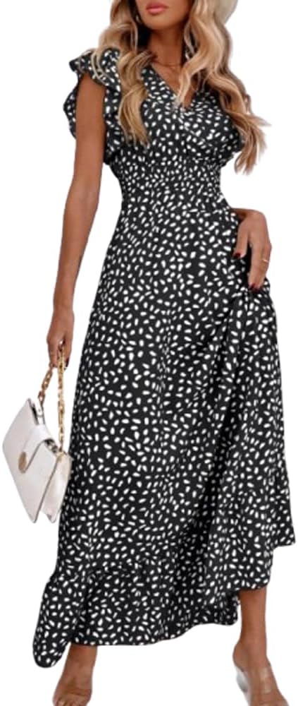 Emma Maxi Dress for Women – Floral V-Neck Ruffled High Waist Bohemian Summer Dress