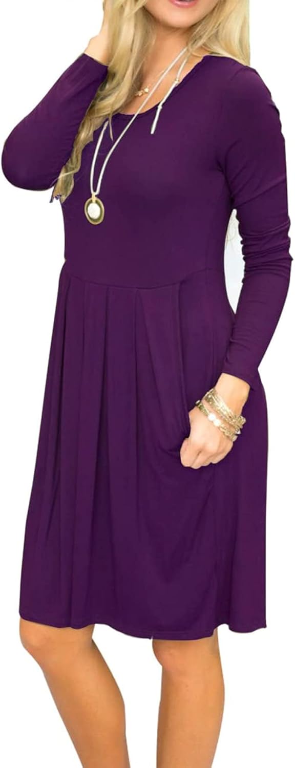 Sophie Women's Dress – Long Sleeve Empire Waist Dress with Pockets Casual Chic