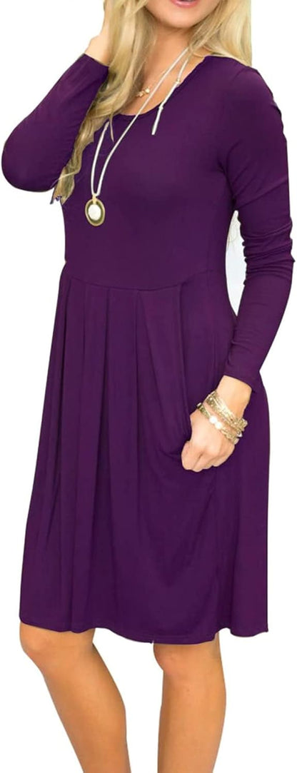 Sophie Women's Dress – Long Sleeve Empire Waist Dress with Pockets Casual Chic