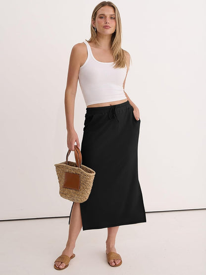 Jessa Jupe Maxi Women – High Waist Skirt, Slit & Pockets Casual Chic