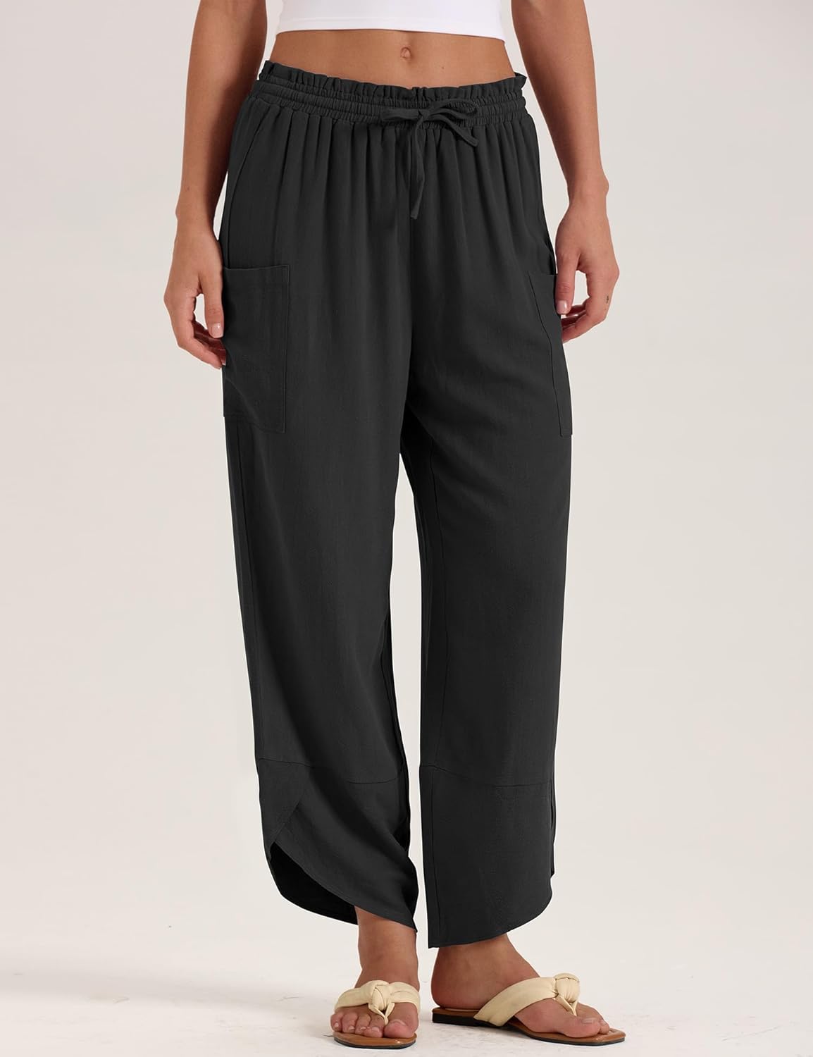 Jade Women's Pants – Capri Palazzo Bohemian Wide with Elastic Waist & Pockets