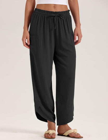 Jade Women's Pants – Capri Palazzo Bohemian Wide with Elastic Waist & Pockets