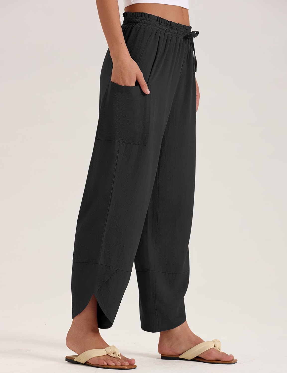 Jade Women's Pants – Capri Palazzo Bohemian Wide with Elastic Waist & Pockets