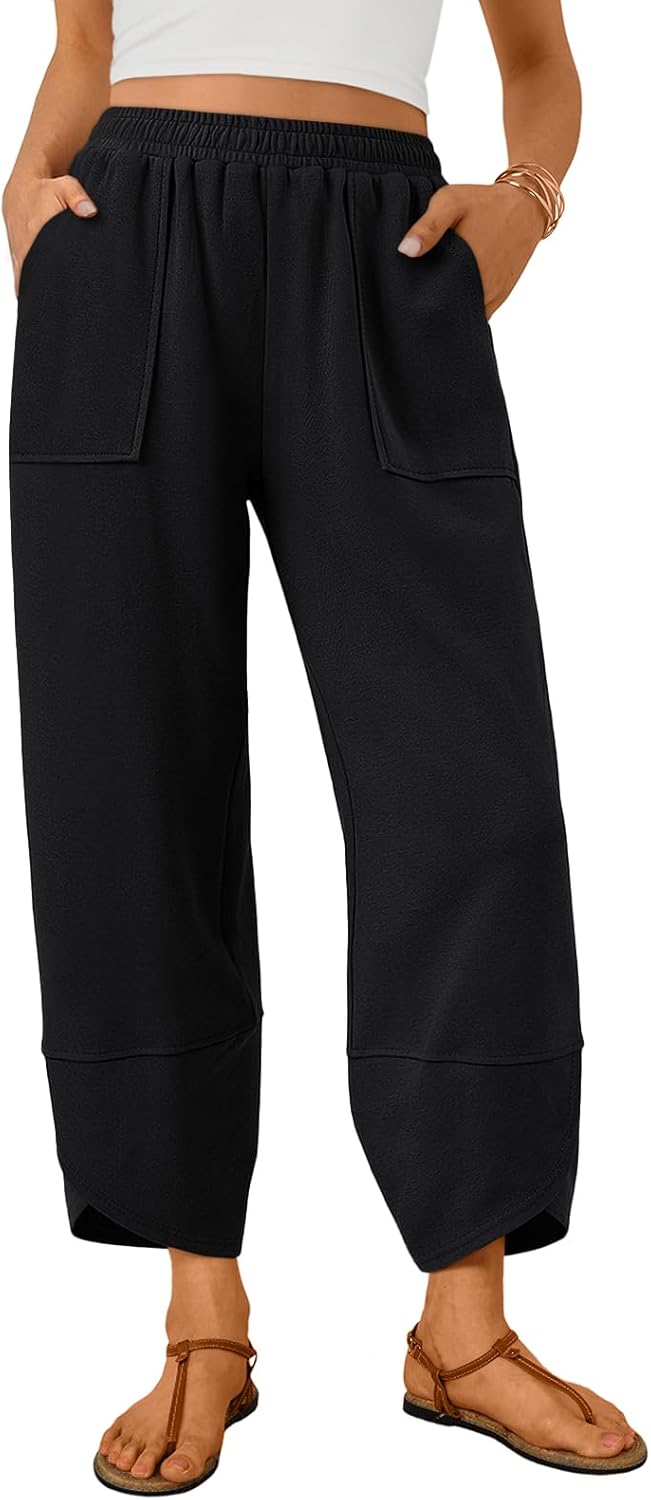 Quenn Women's Pants – Wide Cotton Pants with Elastic Waist & Pockets for Summer