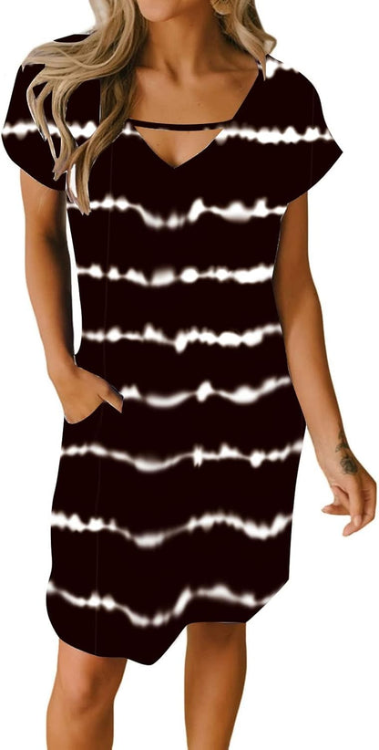 Sophie Summer Dress for Women – V-Neck A-Line Dress with Pockets and Short Sleeves