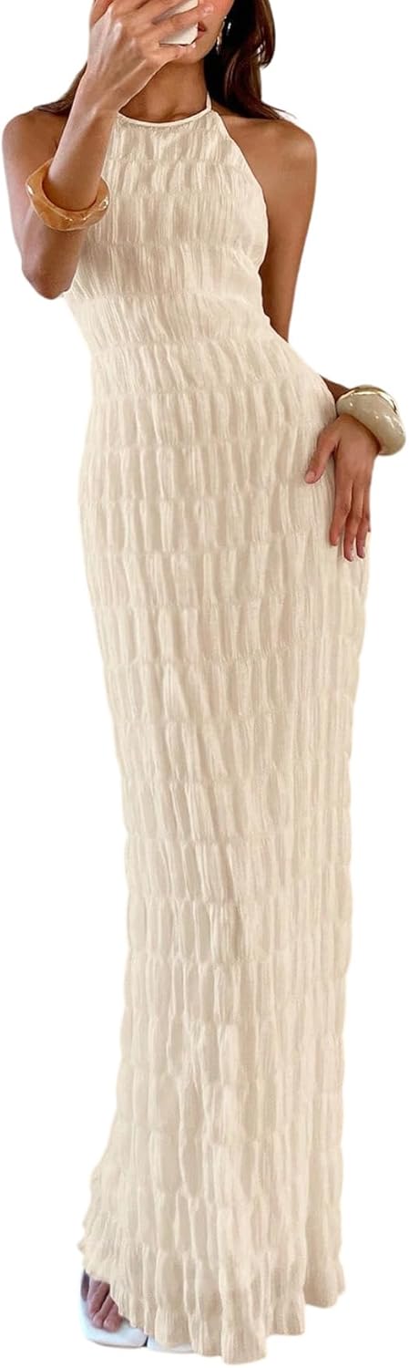 Eva Maxi Dress for Women – Elegant Halter Backless Bodycon Dress in Old Money Style