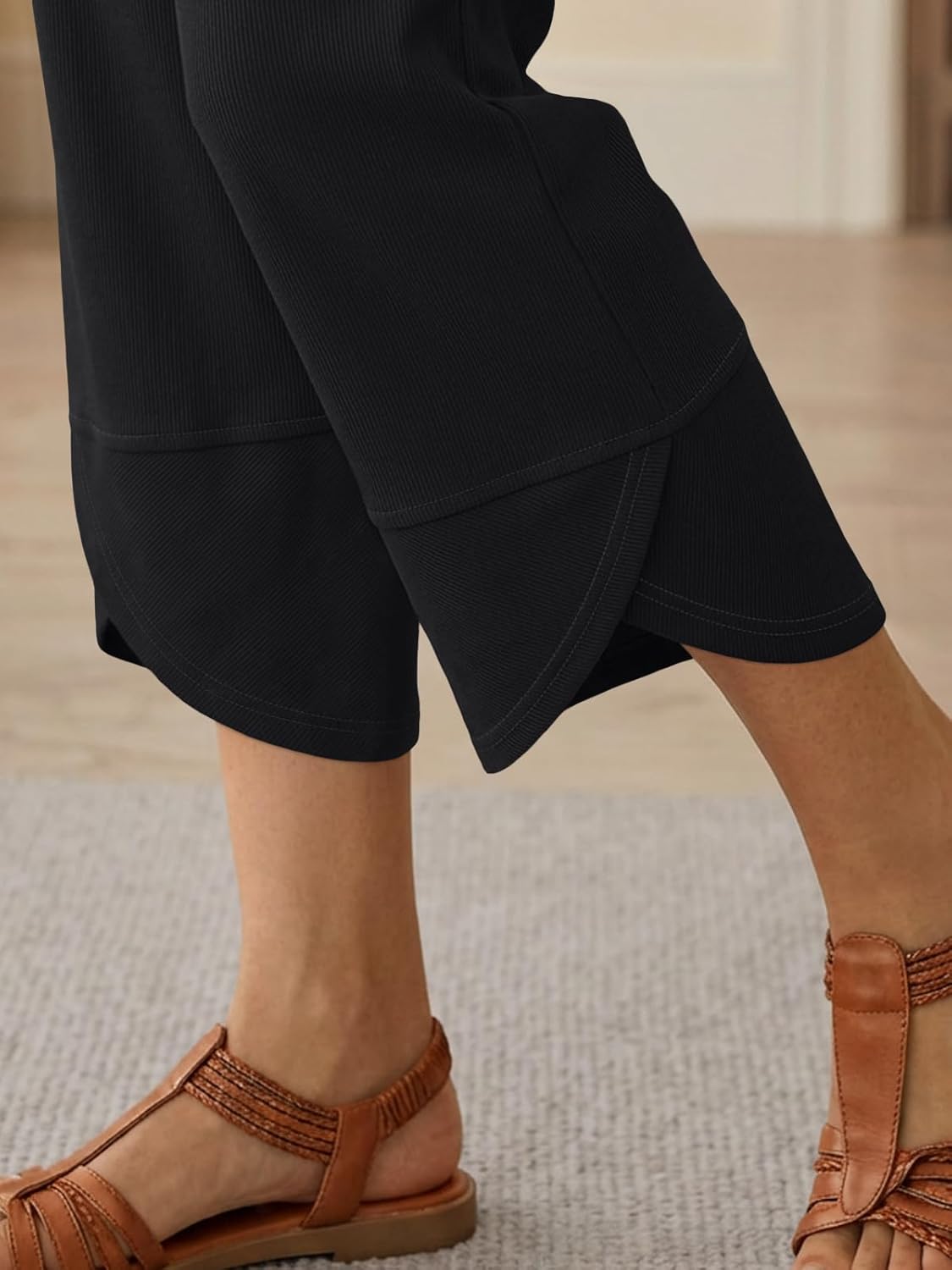 Quenn Women's Pants – Wide Cotton Pants with Elastic Waist & Pockets for Summer