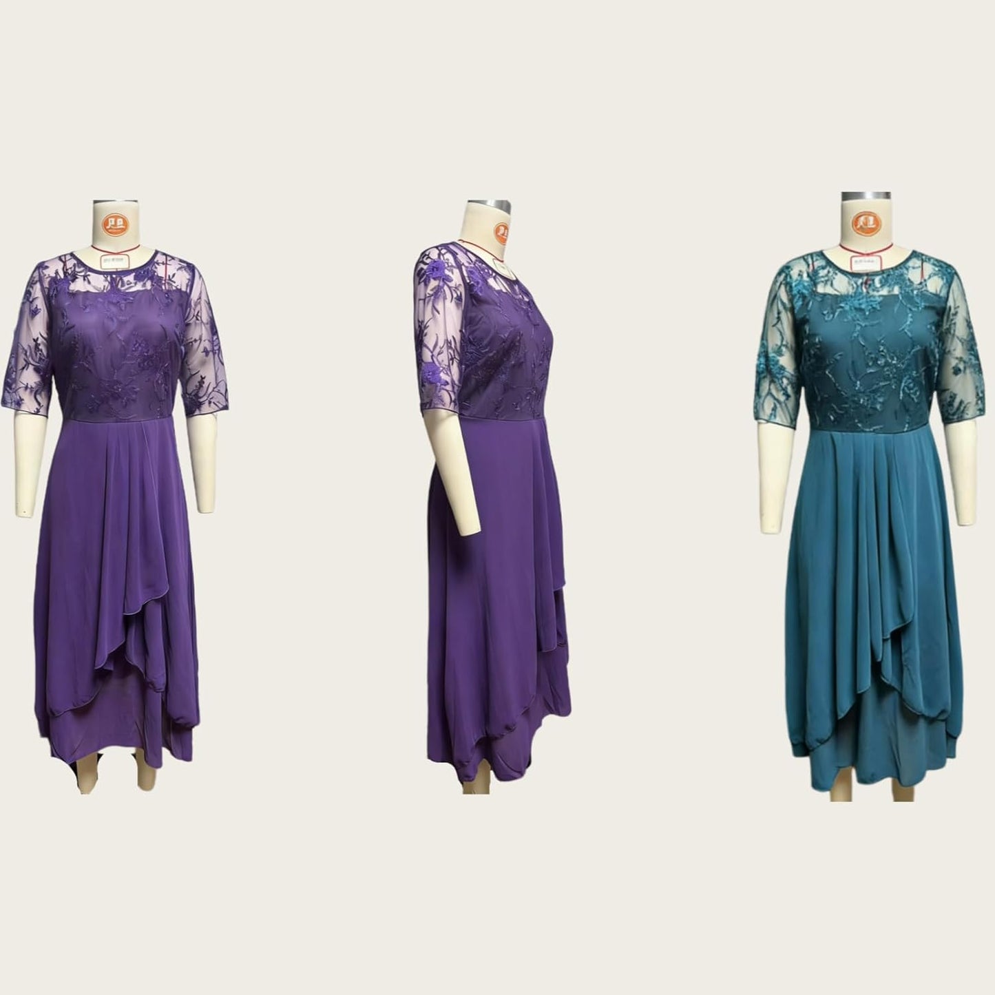 Isabelle Women's Dress – Elegant Maxi Lace V-Neck Dress with Three-Quarter Sleeves for Weddings