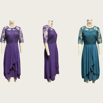 Isabelle Women's Dress – Elegant Maxi Lace V-Neck Dress with Three-Quarter Sleeves for Weddings
