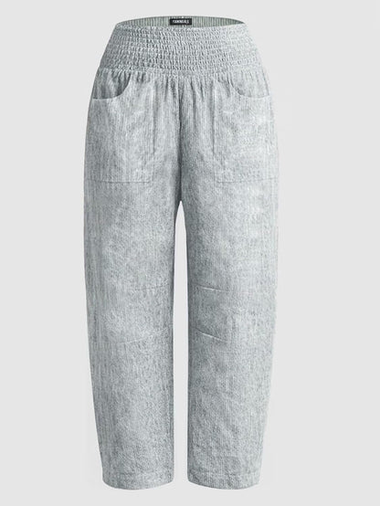 Wella Women's Barrel Pants – Wide Cut, High Smocked Waist, Casual Chic Summer